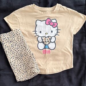 Hello Kitty Tan T-Shirt and Leopard Print Pants Set